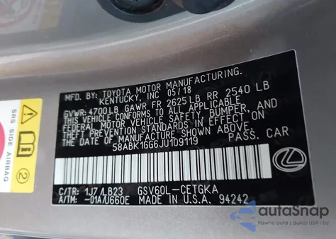 2018 Lexus Es 350 из США, поврежденный, VIN 58ABK1GG6JU109119